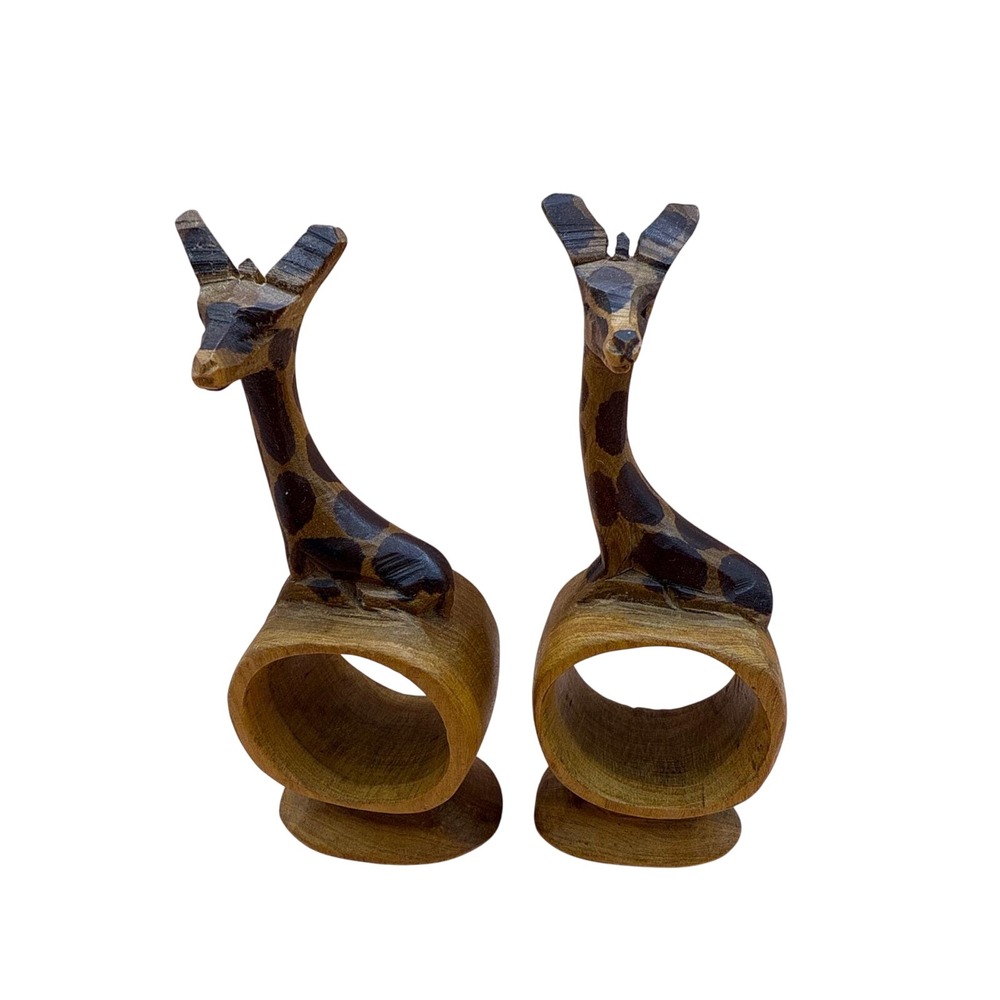 Wooden Giraffe Napkin Rings Set of 2, Carved Animal Home Decor‎